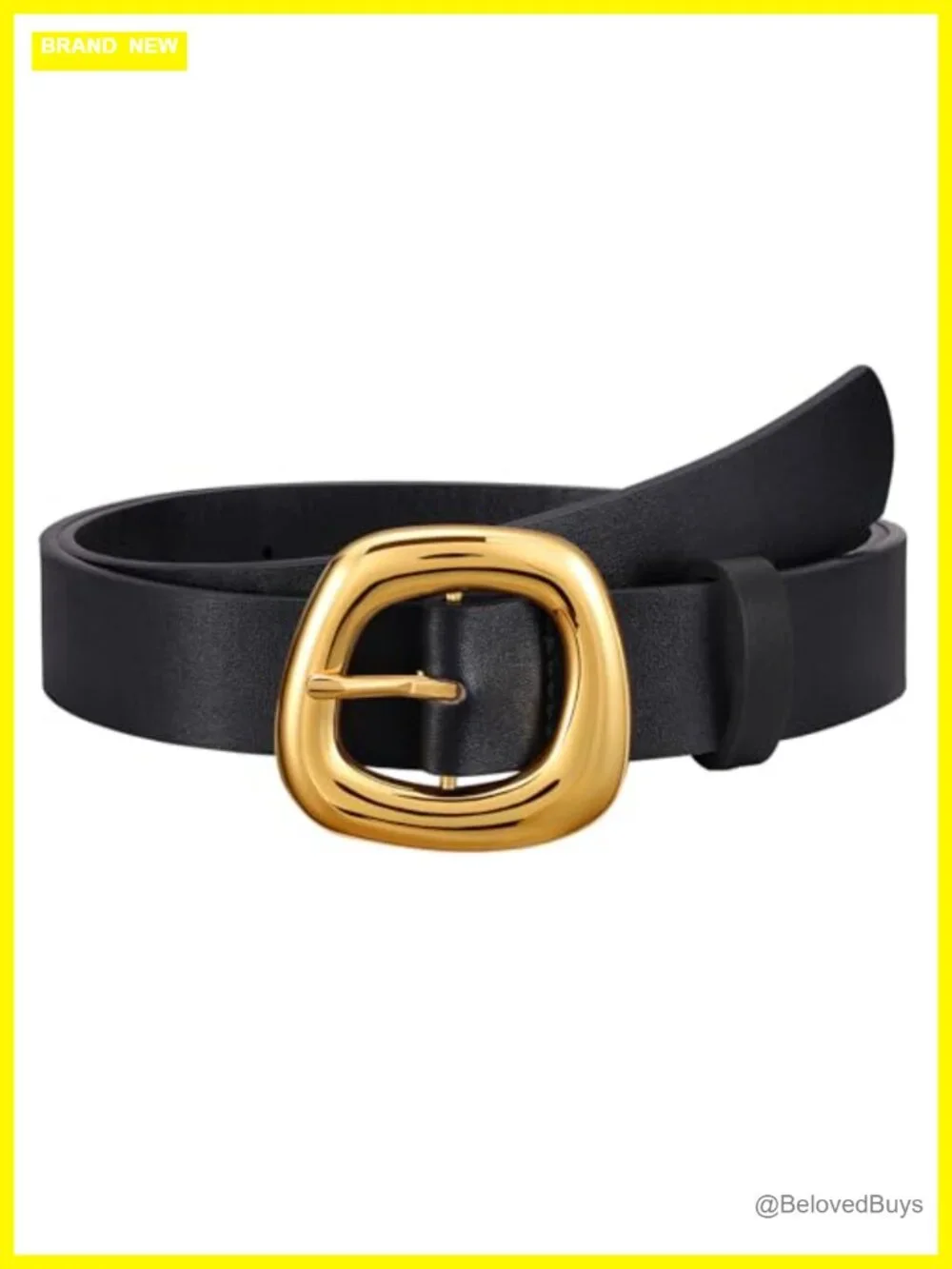 Women's Faux Leather Belt with Gold Buckle Adjustable